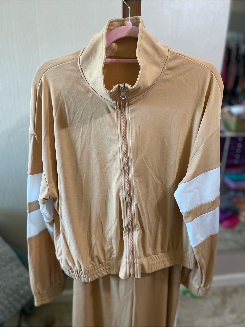 Women’s Tan Zip-Up Track Jacket with and joggers set